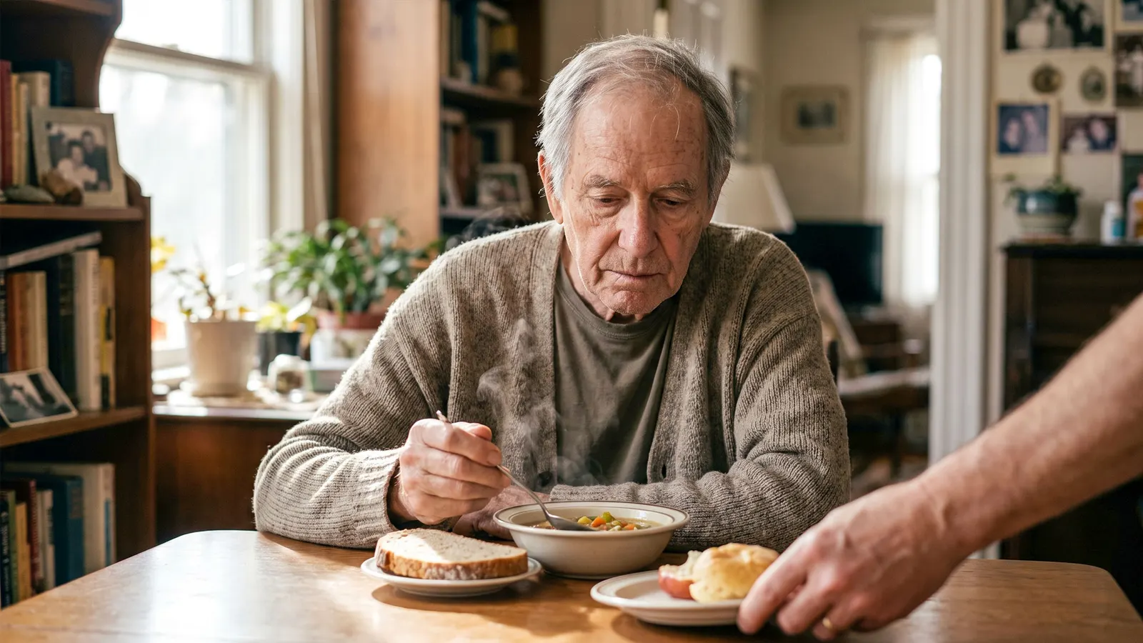 Ernährungstherapeutin berät Patientin mit einer Mahlzeitenplanung auf dem Tisch