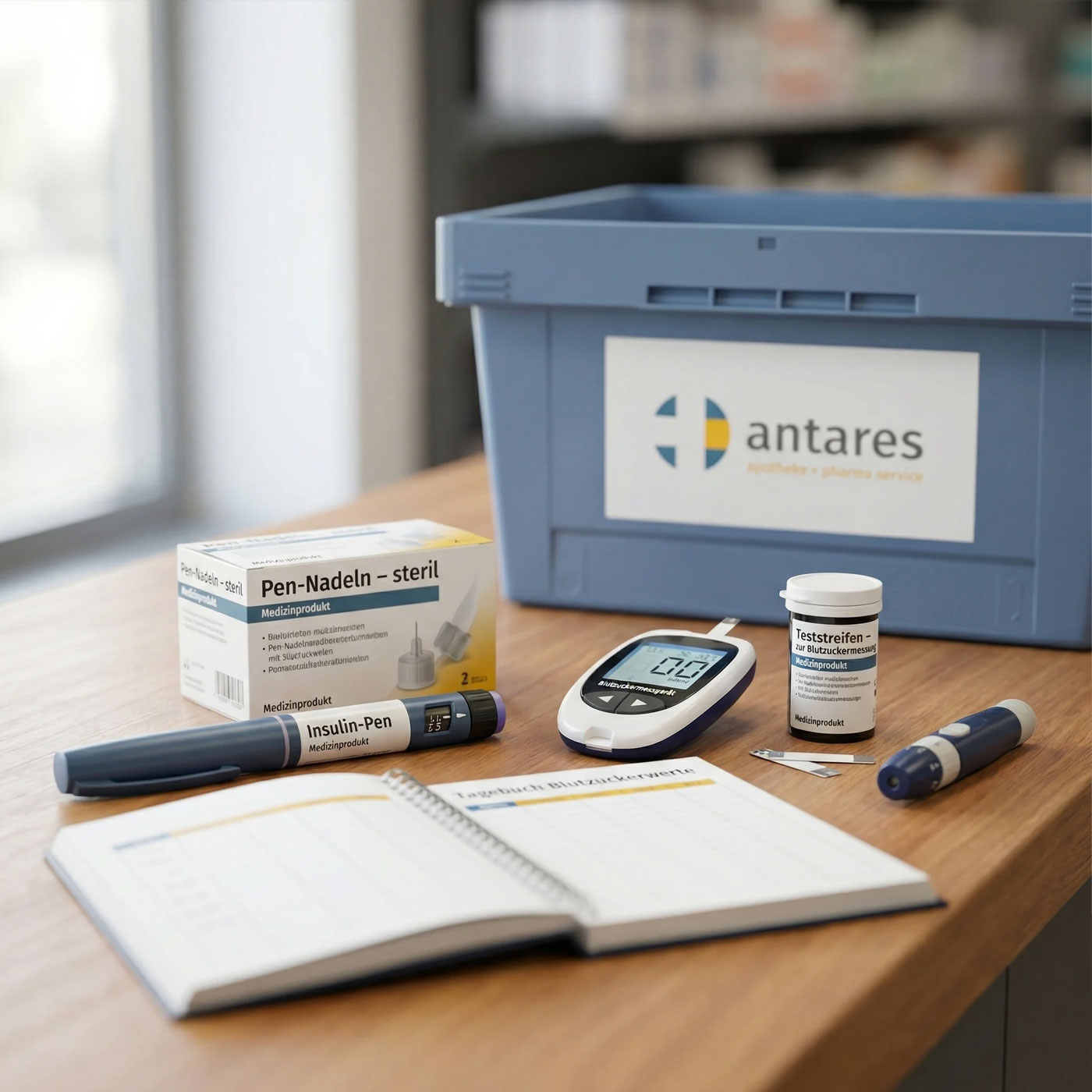 Transportbox der antares Apotheke mit Arzneimitteln